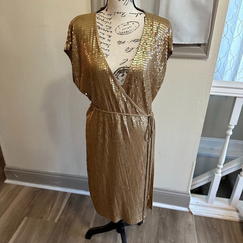 Calvin Klein Sequin gold wrap dress- Size XL